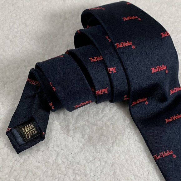 Vintage True Value Hardware 100% Silk Logo Tie Made in Italy DaVanti Navy Blue - Picture 2 of 6